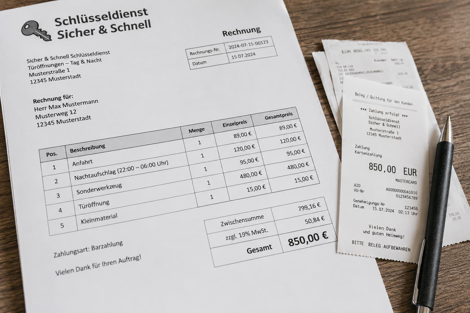 Beispiel einer überhöhten Schlüsseldienst-Rechnung